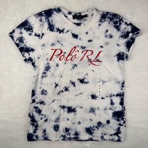 Polo Ralph Lauren Womens Small T Shirt Tie Die Red White Blue USA FLAG Tee